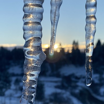 Sunset image through a few icicles.