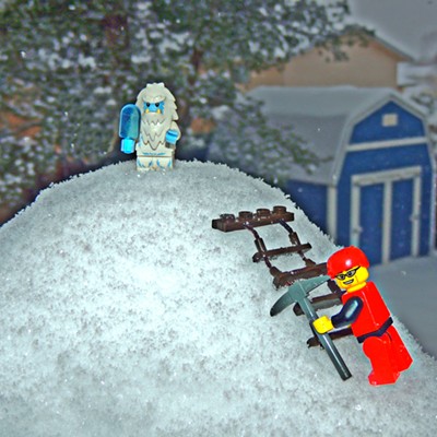 This image of a Lego mountain climber encountering a Yeti eating ice cream was taken on February 15, 2021 by Leif Hoffmann (Clarkston, WA) in his backyard in the Clarkston Heights as the snow continued to accumulate.