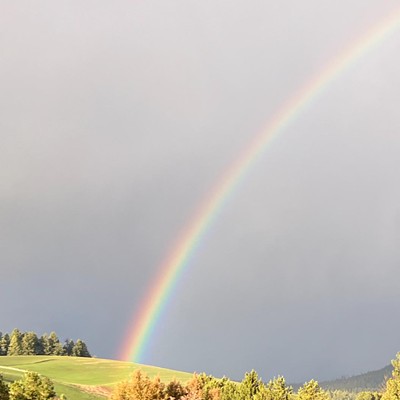 A beautiful rainbow kissed the spring Palouse hills, inviting Zoey pup to meet on the other side.