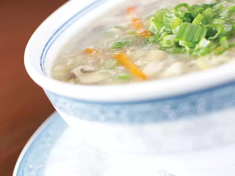 A bowl of Egg Flower Soup from China Garden - YOUNG KWAK
