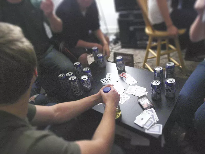 A group of underage drinkers at a frat party in Pullman last Friday. - ALICIA CARLSON