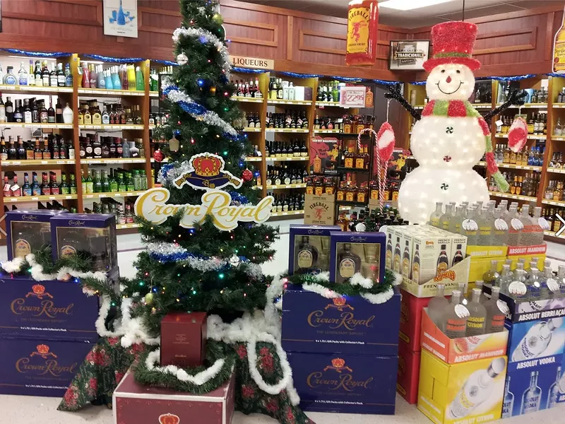 A holiday display at Good Spirits