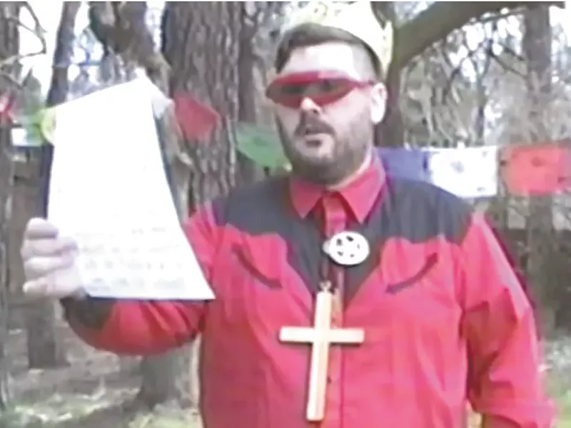 A scene from Cool Dude(s) Productions’ deliberately fuzzy VHS sendup “Hunger Gamez.”