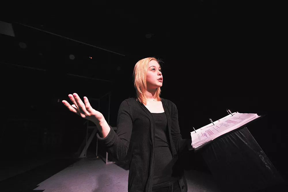 Actress Anika Bryceson, who plays the lead character "Fifi," reads from The Clink at Stage Left Theater. - YOUNG KWAK