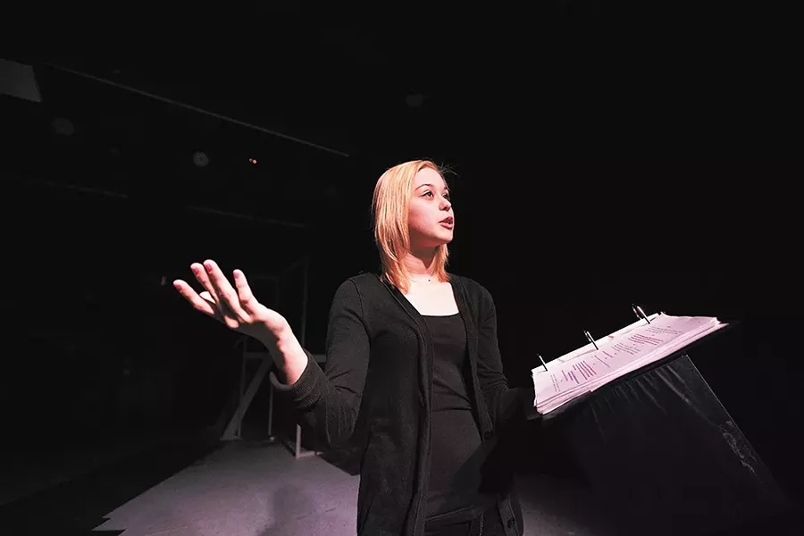 Actress Anika Bryceson, who plays the lead character "Fifi," reads from The Clink at Stage Left Theater. - YOUNG KWAK