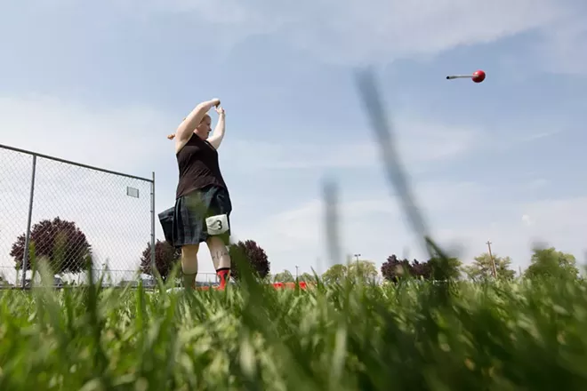 Allison Hawn, from Spokane, Wash., throws a hammer during the women's amateur A & B competition. - YOUNG KWAK