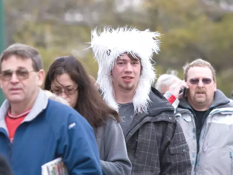 Brett Johnson wore a special hat while waiting in line for Elton John tickets. - STEPHEN SCHLANGE