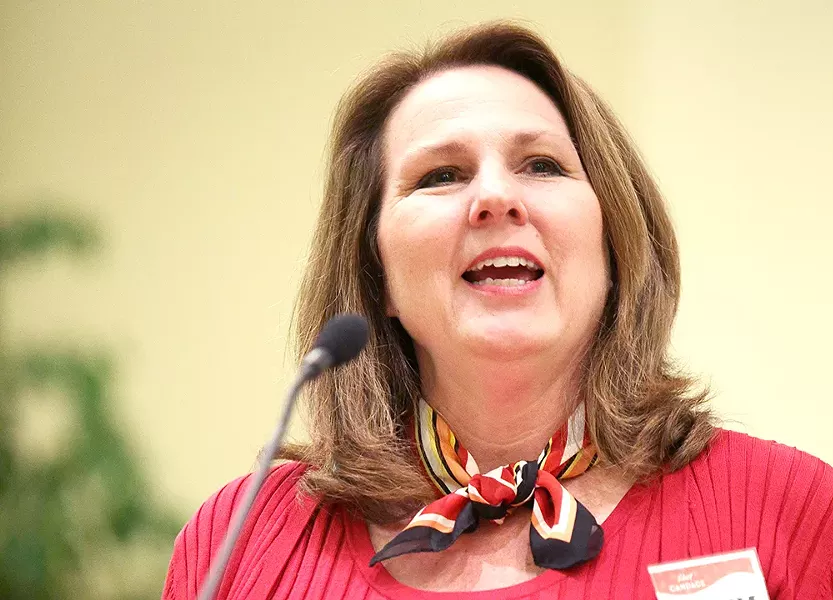 Candace Mumm speaks at a forum hosted by the Spokane Alliance earlier this month. - YOUNG KWAK