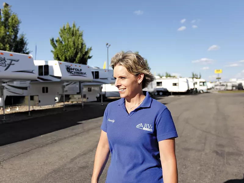 Candy McAndrews is one of RVs Northwest's top salespeople: "I'm competitive. I just pretend I'm not."