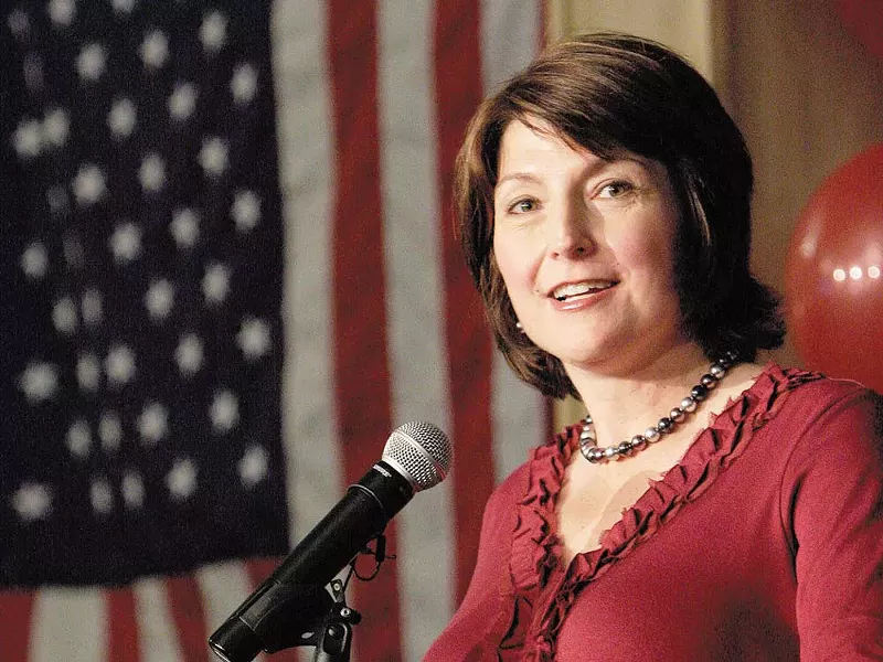 Cathy McMorris Rodgers, celebrating her victory at the Davenport Hotel last week. - YOUNG KWAK