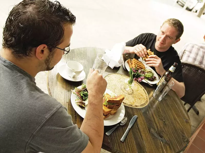 Chefs Tyler Reynolds, left, and Jeff Vance on the patio at Sante. - YOUNG KWAK
