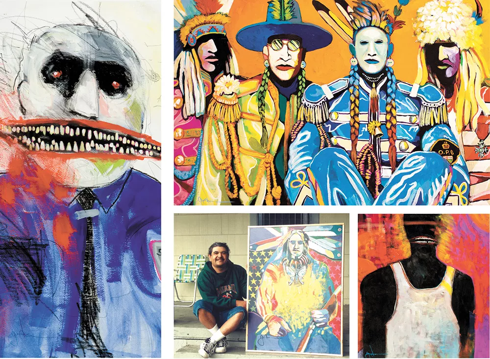 Clockwise from left: "untitled," "With Tangerine Trees and Marmalade Skies,", "Little Big Man," a self-portrait of Gendron, Ric Gendron, pictured in 1992