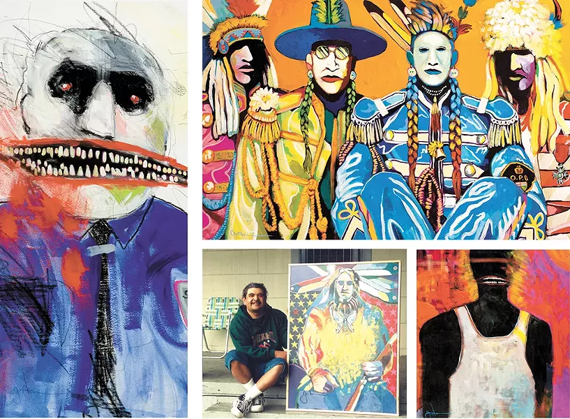 Clockwise from left: "untitled," "With Tangerine Trees and Marmalade Skies,", "Little Big Man," a self-portrait of Gendron, Ric Gendron, pictured in 1992