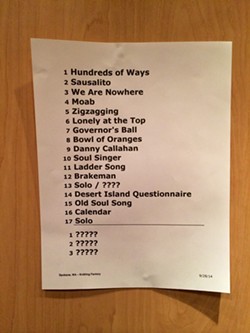 Conor Oberst's September 28 Knitting Factory show setlist. - LAURA JOHNSON