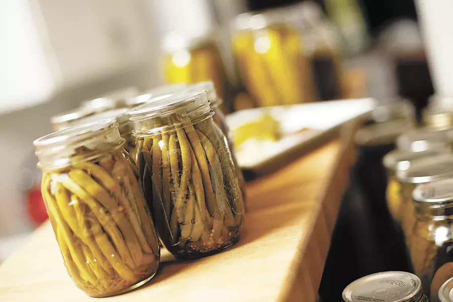 Dave Musser's pickled green beans, just one of the vegetables he pickles. - YOUNG KWAK