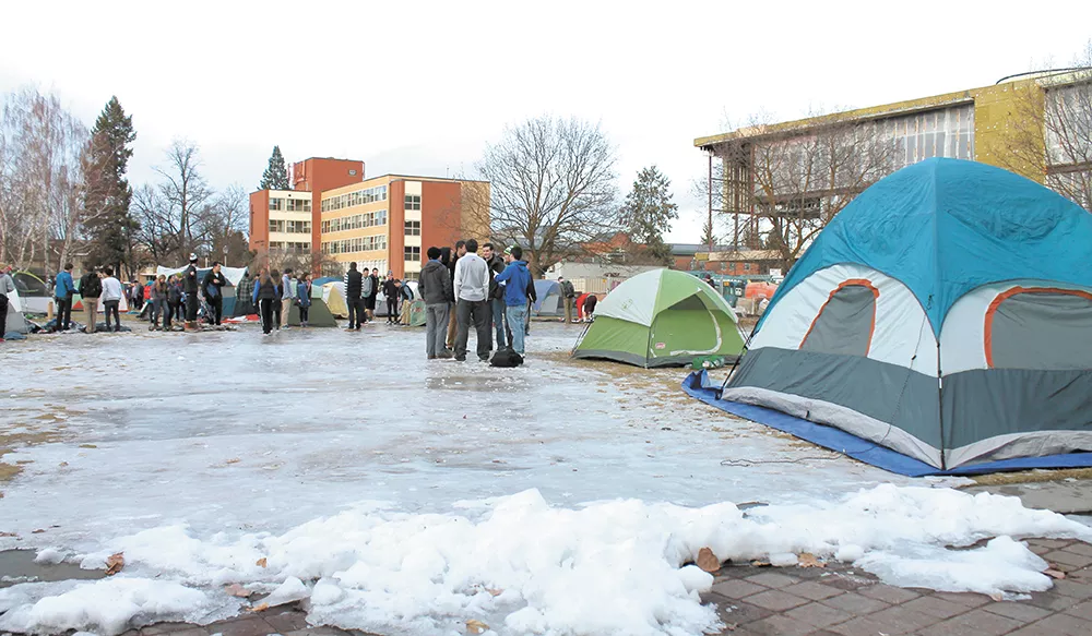 Despite snow and ice, 120 tents worth of students posted up outside the McCarthey Athletic Center when St. Mary's came to town in January.