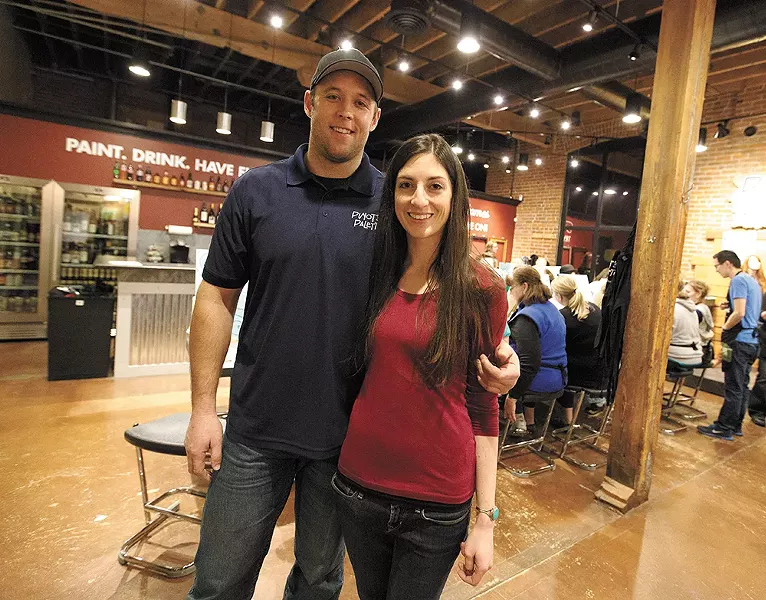 Franchise owners Jeff Hansen, left, and Jackie Casey opened Pinot's Palette earlier this year. - YOUNG KWAK