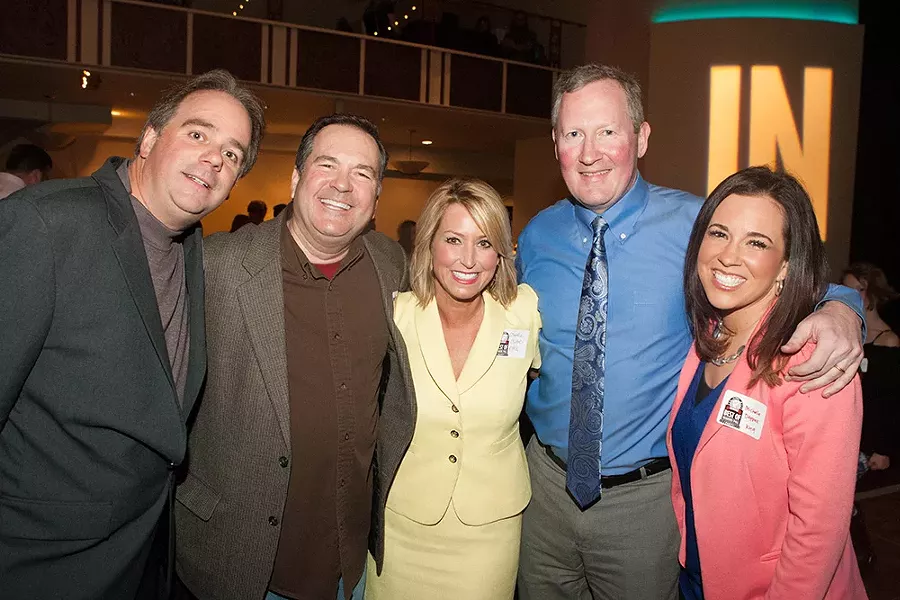 From left: Dave Sposito of ZZU's Dave, Ken and Molly; KREM's Tom Sherry; KHQ's Leslie Lowe; Inlander Publisher Ted S. McGregor Jr.; KHQ's Michelle Dapper. - MEGHAN KIRK