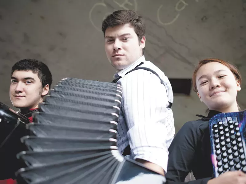 FROM LEFT: Gabriel Soileau, 16, Yevgeniy Nosov, 24 and Naomi Harris, 12, all qualified for the 2012 World Trophy Accordion Championships. - CHRISTIAN WILSON