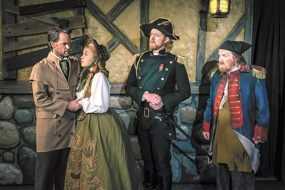From left: J.R. Haynie as Jean Valjean, Caitlin Duffey as Cosette, Daniel Bell as Javert and Kelly Hauenstein as Thenardier. - DAN BAUMER