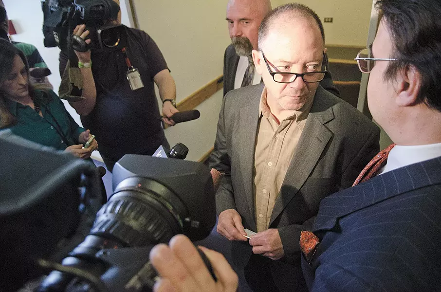 Gail Gerlach briefly addresses reporters following his acquittal on manslaughter charges last week. - JACOB JONES
