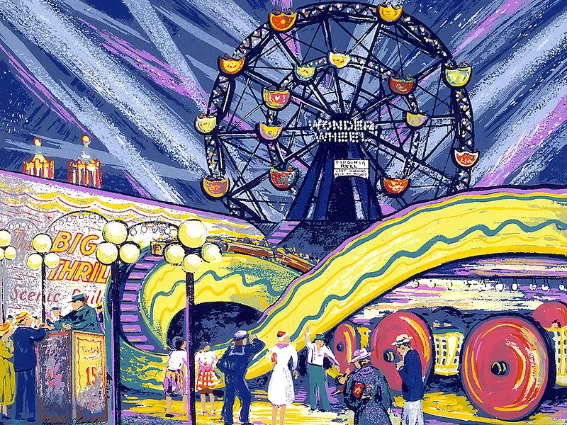 Harry Shokler’s “Coney Island” is just one of the circus-themed prints on display at the Jundt’s new show.