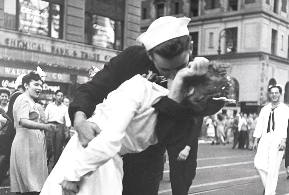 Iconic photos, like this 1945 image of the V-J Day celebration in Times Square, are part of the Corbis collection and included in WSU's new exhibit.