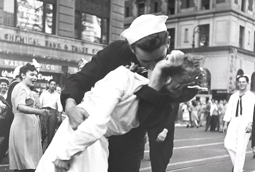 Iconic photos, like this 1945 image of the V-J Day celebration in Times Square, are part of the Corbis collection and included in WSU's new exhibit.