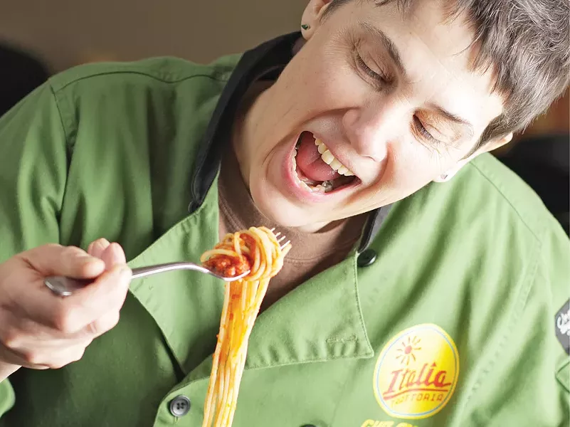 Italia chef Anna Vogel digs in to a plate of spaghetti - YOUNG KWAK