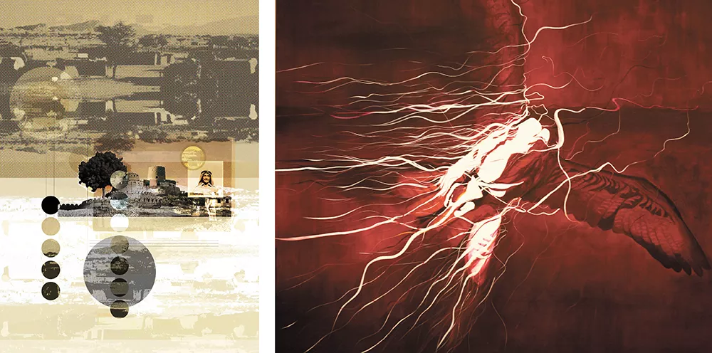 LEFT: Moments of the Oasis by Hamdan Al Shamsi. RIGHT: Highness II by Mattar Bin Lahej.