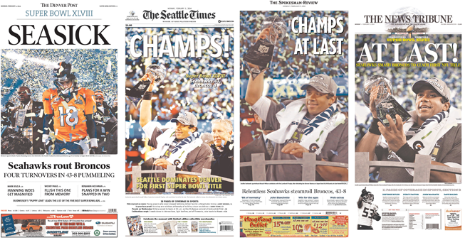 Seattle Seahawks Superbowl Champions 2014 Seattle Times Newspaper February 3