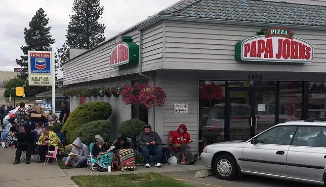 People got up really early this morning in hopes of winning free pizza for a year. - PAPA JOHN'S SOUTH HILL