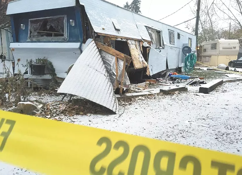 Officials believe an illicit hash oil lab caused this mobile home to exploded last week. - KXLY PHOTO