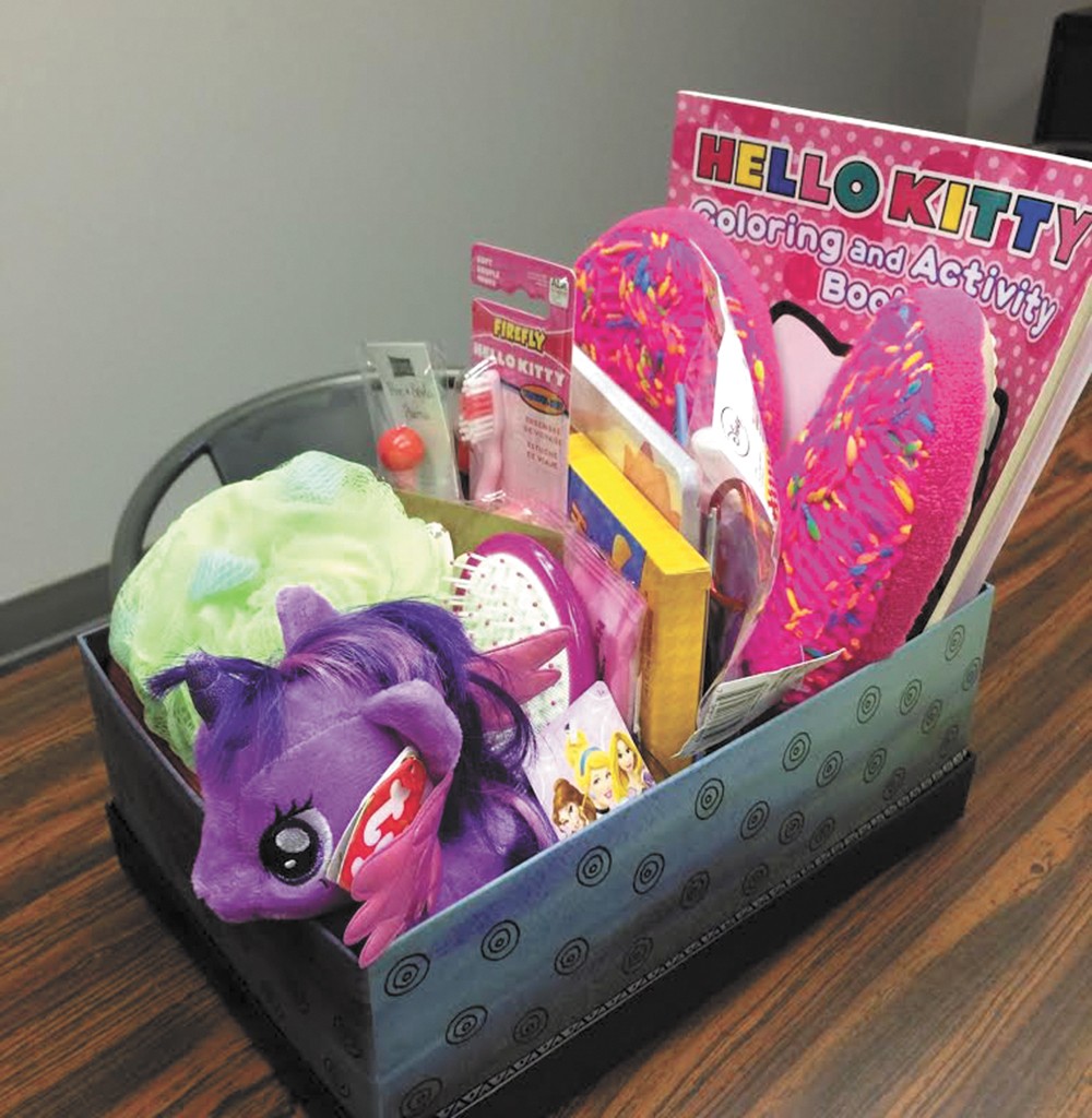 One of 250 "welcome baskets," prepared by a member of Real Life Ministries' congregation, will go to a girl ages 5 to 9 entering the foster care system.