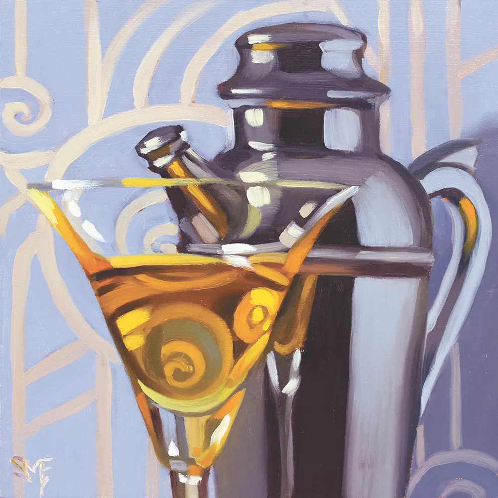 Paintings that appear in Sheila Evans new book of cocktail recipes and paintings, entitled Mixology: the Art of Classic Cocktails.
