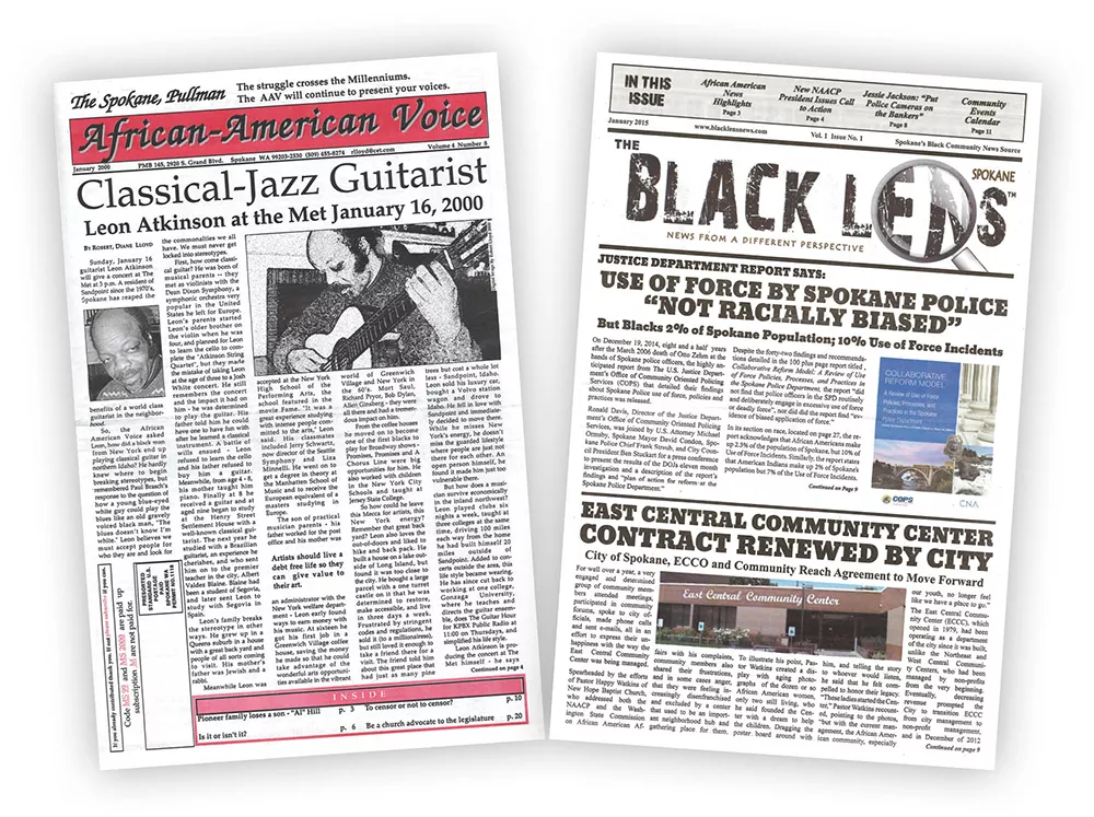Robert Lloyd published the African-American Voice, left, from 1995 to 2000. Sandy Williams released the first issue of Black Lens earlier this month.
