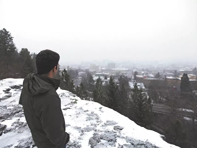 Scott Leadingham enjoys the view of downtown, his home for the time being. - YOUNG KWAK