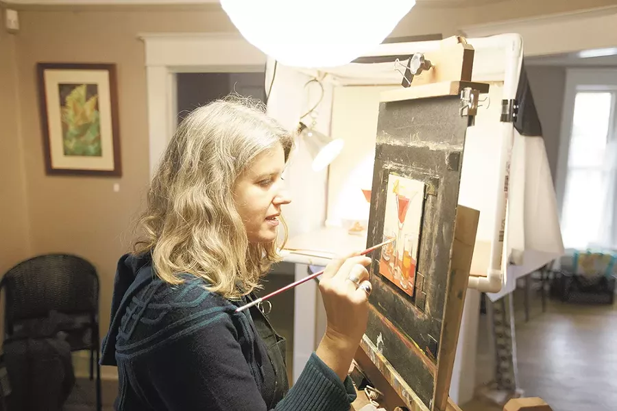 Sheila Evans paints a Manhattan cocktail. - YOUNG KWAK