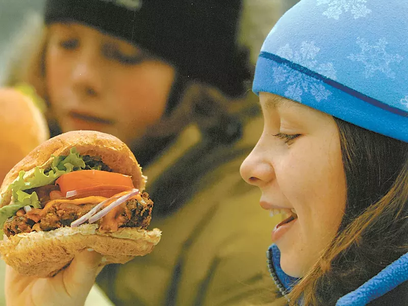 Skiers get healthy fare, like the Whitewater Veggie Burger, at Fresh Tracks - DAVID R. GLUNS