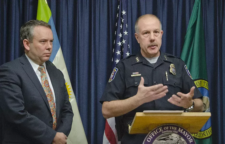 Spokane Mayor David Condon and Police Chief Frank Straub. - JACOB JONES