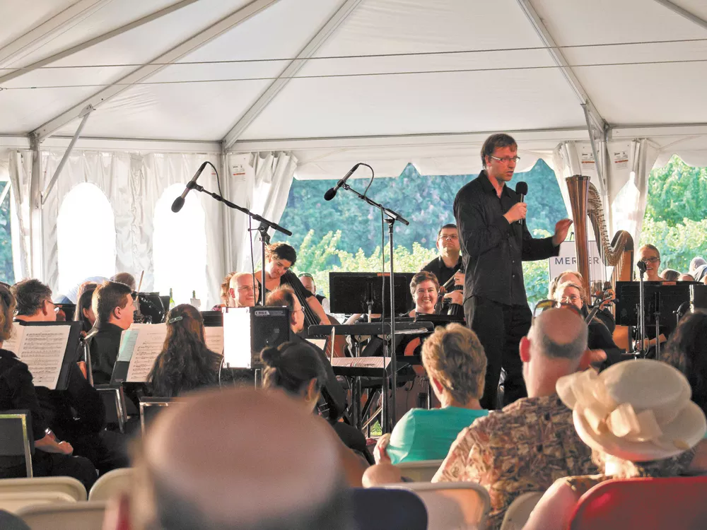 Spokane Symphony music director Eckart Preu addresses the audience at last year’s Soiree on the Edge.