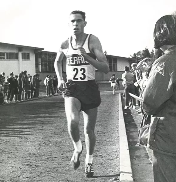 Spokane track star Randy James running in the late 1960s.