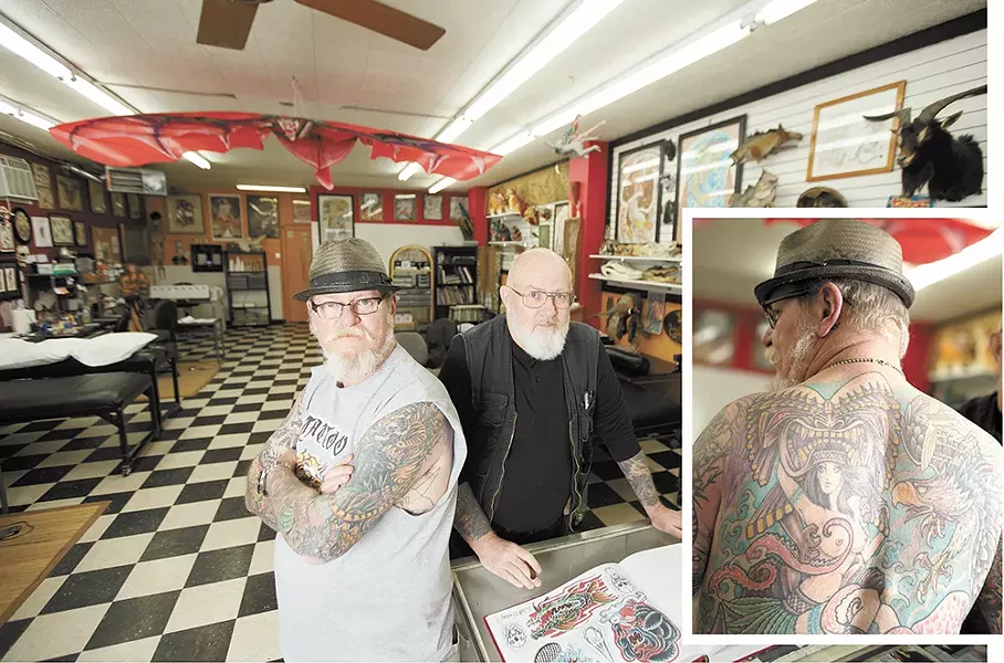 Tattoo artist Duffy Moon, left, and Walt Dailey of Tiger Tattoo. Dailey says of tattoos: "We see and we covet." - YOUNG KWAK