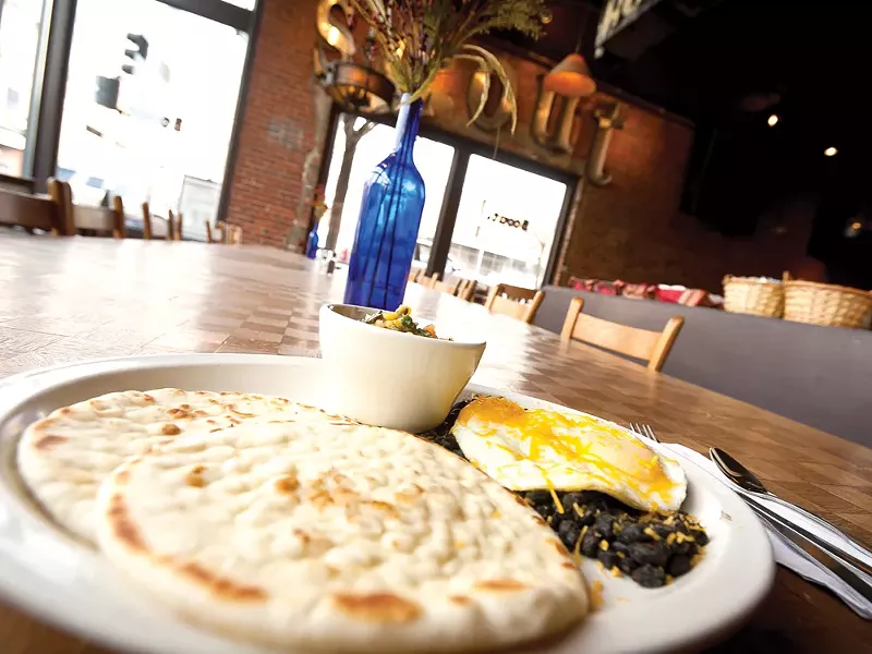 The Gringo - black beans, eggs, cheddar cheese and corn salsa - at Scout - MIKE MCCALL