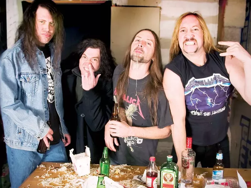 The men of Blistered Earth mimicking an old Metallica press photo. - LANCE PUTT