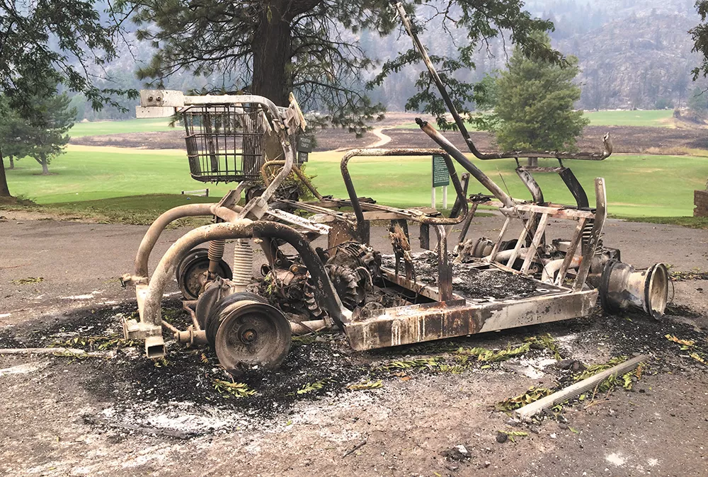 This golf cart near Alta Lake was incinerated, while the Carlton Complex fire jumped most of the course itself. - SCOTT A. LEADINGHAM