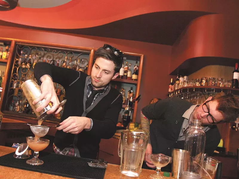 Topher Webber pours his own Blinker, bartender Shawn Heale watching over him. - YOUNG KWAK