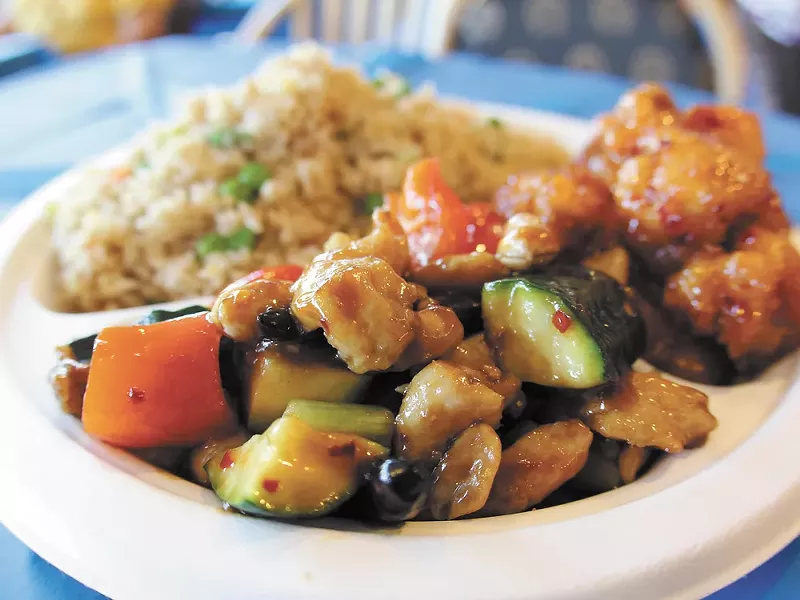 Two entrees and a side set you back just $6.50 at Happy Dragon. - JOE KONEK