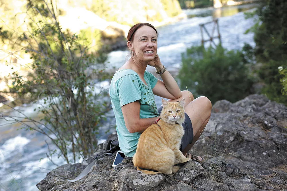 Megan Ferney takes her rescued adventure cat Leon on hikes, camping trips and even paddleboarding. - YOUNG KWAK