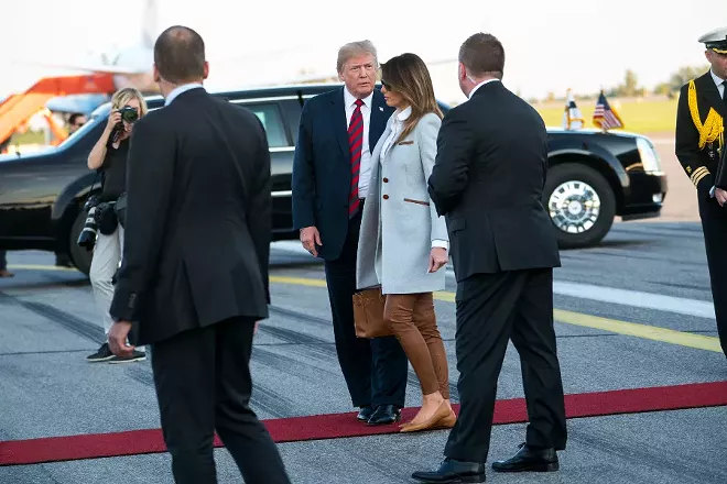 President Donald Trump and first lady Melania Trump arrive in Vantaa, Finland, July 15, 2018. Trump, adding to the list of allies he has clashed with this past week, said in an interview released on Sunday that he considered the European Union a trade “foe,” days after a contentious NATO summit meeting. - DOUG MILLS/THE NEW YORK TIMES